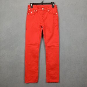 True Religion World Tour Jeans Womens 12 Red Denim Casual Mid Rise Straight‎ Leg